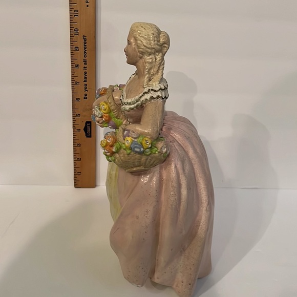 Vintage Chalkware 12” Victorian Lady With 2 Baskets of Flowers Figurine Doorstop - Picture 3 of 16